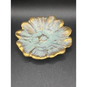 Stangl‎ Pottery Trinket Jewelry Catch-Al Dish Aqua and Gold Flower Retro Vintage